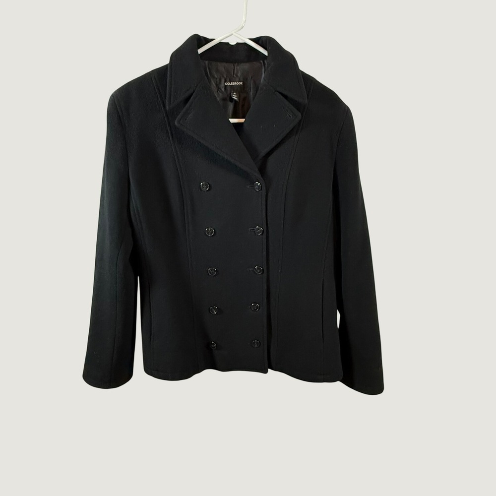 Colebrook Essentials Womens Black 100% Wool Double Breasted Pea Coat Size M